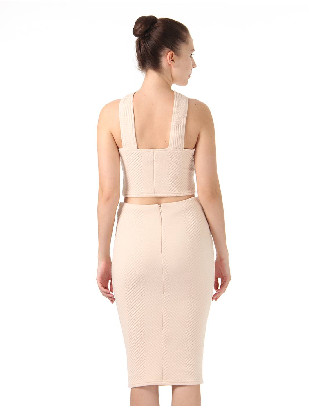 Ax Paris Women Party Beige Top and Skirt Set